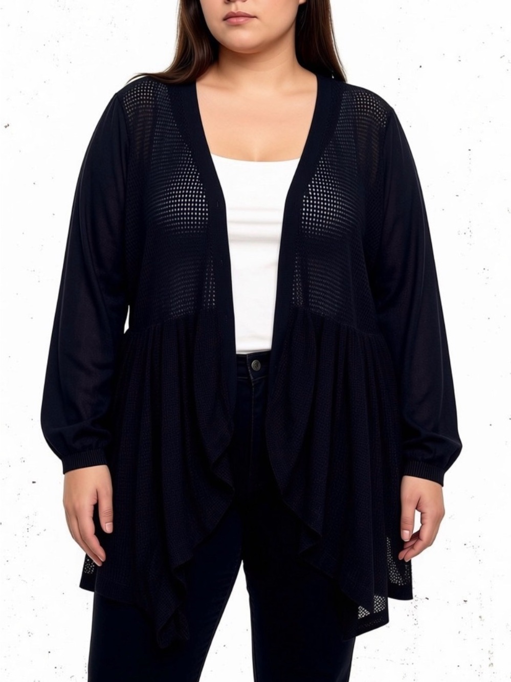 Torrid Black Open Knit, Open Front Lightweight Cardigan